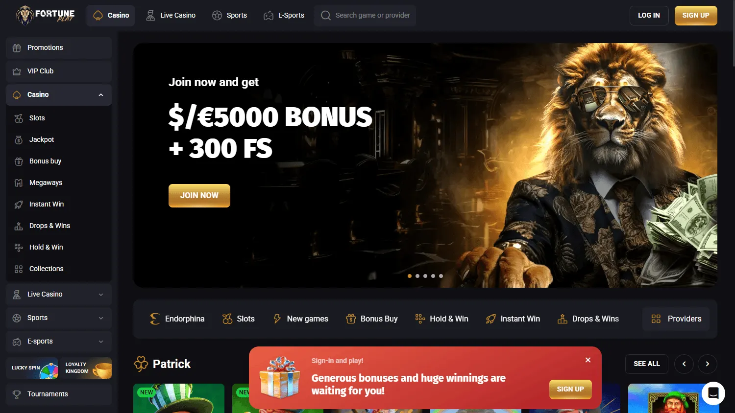 Fortune Play Casino home experience on desktop
