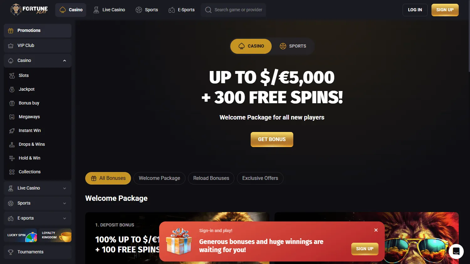 Fortune Play Casino promotions on desktop